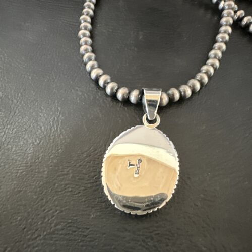 Navajo Green Gaspeite Pendant Necklace | Sterling Silver | Authentic Native American Handmade | 16363