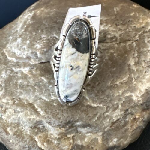 Men's Women's White Buffalo Turquoise Ring | Navajo Sterling Silver | Sz 6 | 10595