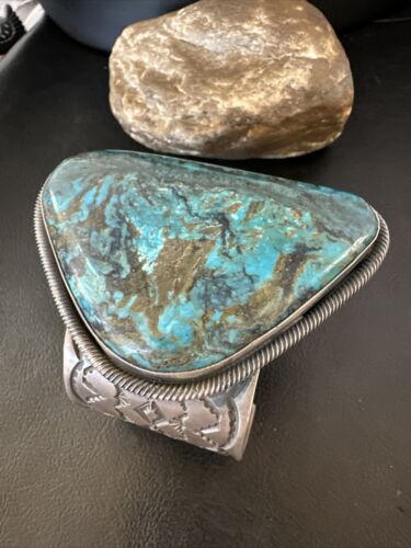 Navajo Blue Turquoise Cuff Bracelet | Sterling Silver | Authentic Native American Handmade | 15986