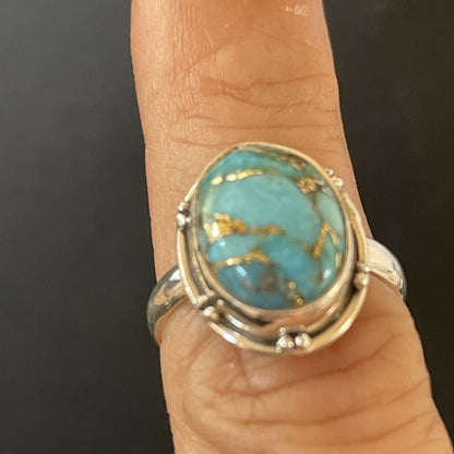 Navajo Blue Turquoise Ring | Sterling Silver | Sz 7 | Authentic Native American Handmade | 11417