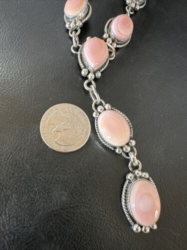 Navajo Pink Conch Lariat Necklace | Sterling Silver Pendant | 30" | Authentic Native American Handmade | 15871