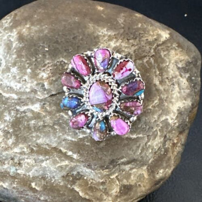 Navajo Purple Spiny Oyster Cluster Ring | Authentic Native American Sterling Silver | Multi-Stone | Sz 8 | 15053