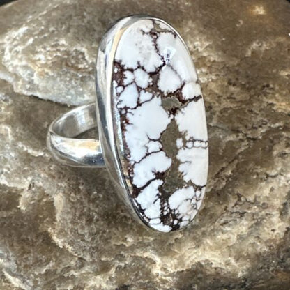 Women's Wild Horse Turquoise Ring | Navajo Sterling Silver | Sz 7 Adjustable | Authentic Native American Handmade | 15549