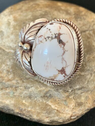 Southwestern Navajo White Buffalo Turquoise Ring | Sterling Silver | Sz 8.5 | 00317