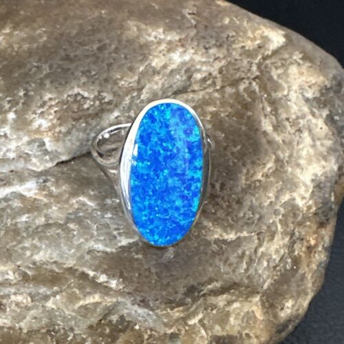 Navajo Blue Opal Inlay Ring | Sterling Silver | Sz 7 | Authentic Native American Handmade | 14967