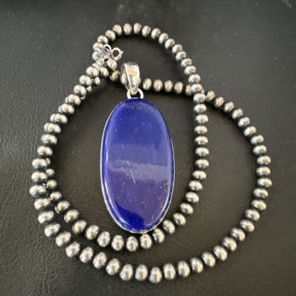 Navajo Blue Lapis Pendant with Pearls | Sterling Silver Necklace | 20" | Authentic Native American Handmade | 16666