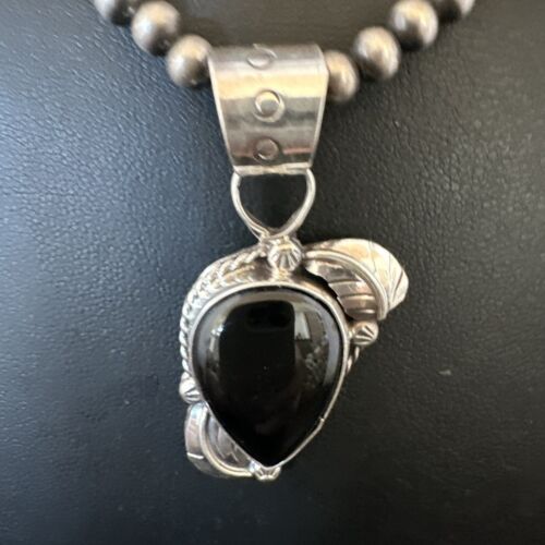 Navajo Pearls Black Onyx Necklace Pendant | Sterling Silver | Authentic Native American Handmade | 16527