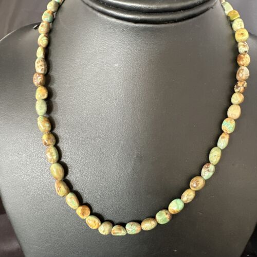Navajo Green Royston Turquoise Bead Necklace | Sterling Silver Pearls | 18" | Authentic Native American | 15320 - Masha USA