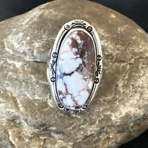 Womens Wild Horse Turquoise Navajo Sterling Silver Ring Size 8.5 16470