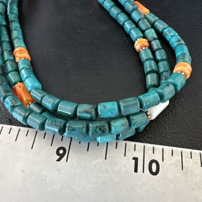 Navajo Blue Turquoise Spiny Oyster Necklace | Sterling Silver | Authentic Native American Handmade | 17535