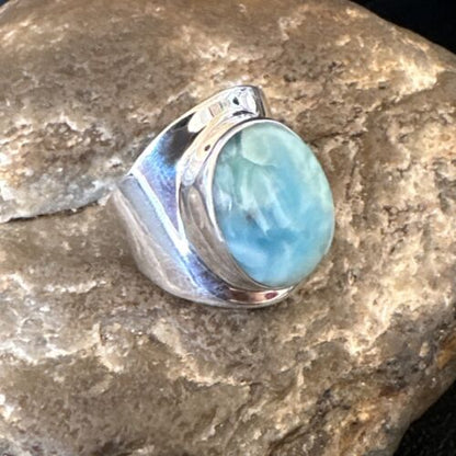 Navajo Blue Larimar Ring | Sterling Silver | Sz 8 | Authentic Native American Handmade | 16602