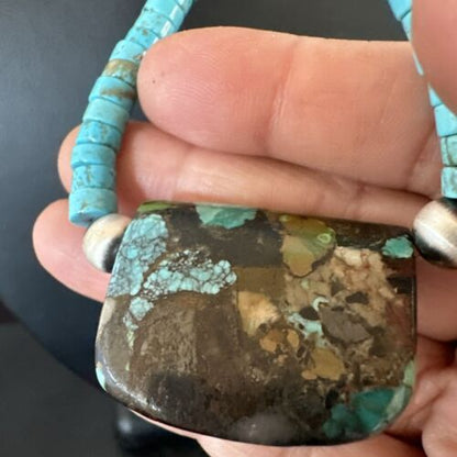 Navajo SpiderWeb Turquoise Heishi Pearls Necklace | Sterling Silver | 20" | Authentic Native American Handmade | 17258