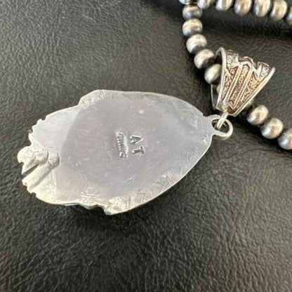 Navajo White Buffalo Turquoise Pendant Necklace | Sterling Silver | Authentic Native American Handmade | 17522