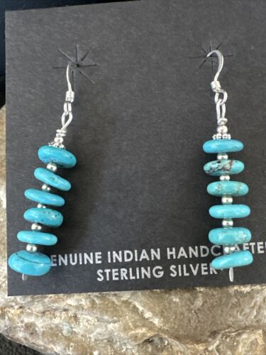 Navajo Blue Cluster Turquoise Bead Earrings | 6mm | Sterling Silver | Authentic Native American Handmade | 15843