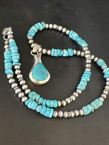 Navajo Kingman Turquoise Pendant Necklace | Sterling Silver | Native American Handmade | 14830