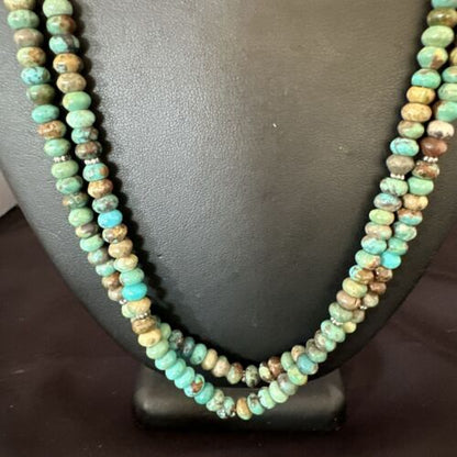 Navajo Blue Green Turquoise Heishi Bead Necklace | Sterling Silver | 6mm | Authentic Native American Handmade | 14359 - Masha USA