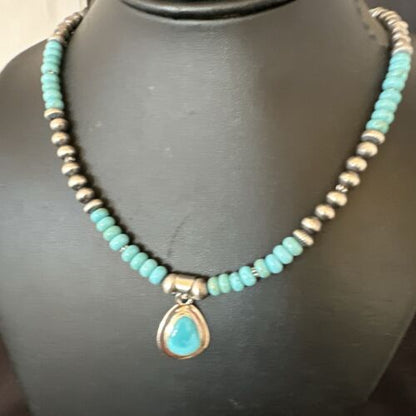 Navajo Blue Kingman Turquoise Pendant Necklace | Sterling Silver | 21" | Authentic Native American Handmade | 16933