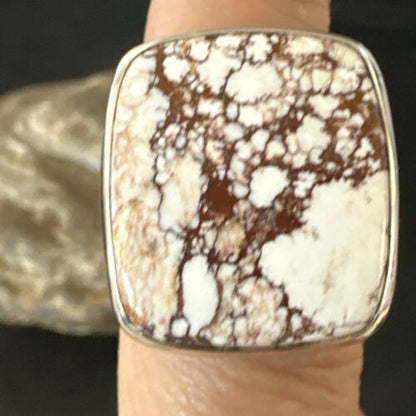 Navajo Wild Horse Turquoise Ring | Sterling Silver | Sz 8 Adjustable | Authentic Native American Handmade | 15556