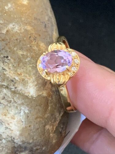 American Women's Gold Plated Purple Amethyst Ring | Sterling Silver | Sz 9 | 01787