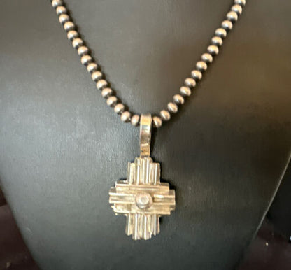 Men's Zia Pendant Necklace | Navajo Pearls | Sterling Silver | Authentic Native American Handmade | 16424