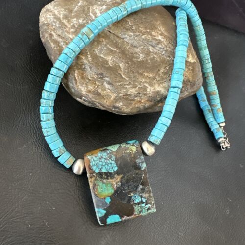 Navajo SpiderWeb Turquoise Heishi Pearls Necklace | Sterling Silver | 20" | Authentic Native American Handmade | 17090
