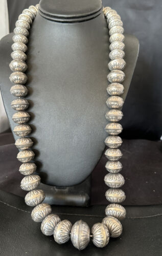 Navajo Handmade Stamped Sterling Silver Graduated Necklace | 28" | Native American | 15900