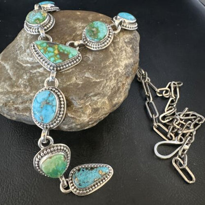 Navajo Lariat Necklace | Rare Blue Green Sonoran Gold Turquoise | 15459