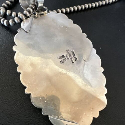 XXL Pink Conch Naja Pendant | Blue Turquoise | Navajo Sterling Silver Necklace 21" | Multi-Stone | 17426
