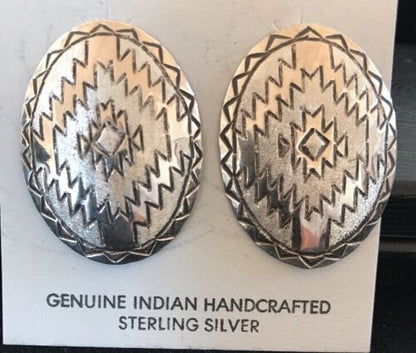 Native American Handmade Oval Earrings | Stamped Sterling Silver | 3743
