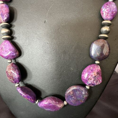 Navajo Pearl Purple Mojave Turquoise Pendant Necklace | Sterling Silver | Authentic Native American Handmade | 21" | 17497