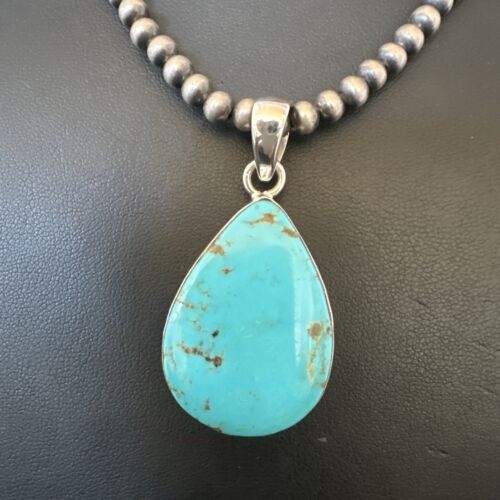 Blue Kingman Turquoise Pendant | Navajo Pearls | Sterling Silver Necklace 20" | 16672