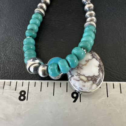 Navajo Wild Horse | Blue Kingman Turquoise Pendant Necklace | Sterling Silver | Native American Handmade | 17572
