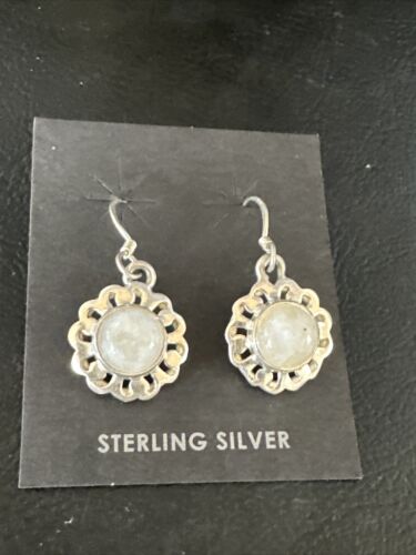 Navajo White Mother of Pearl Dangle Earrings | Sterling Silver | Authentic Native American Handmade | 15307