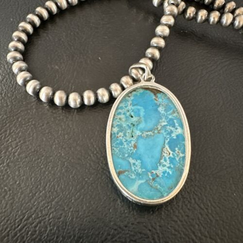 Navajo Blue Spiderweb Turquoise Pendant Necklace | Sterling Silver | Authentic Native American Handmade | 17015