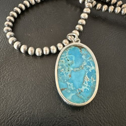 Navajo Blue Spiderweb Turquoise Pendant Necklace | Sterling Silver | Authentic Native American Handmade | 17015