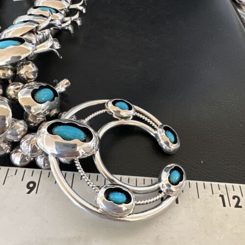 Navajo Turquoise Shadowbox Squash Blossom Necklace & Earrings | Sterling Silver | 16542