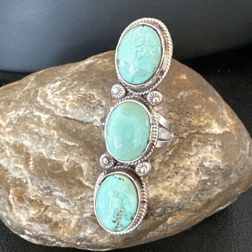Navajo Blue Dry Creek Turquoise Multi-Stone Ring | Authentic Native American Sterling Silver | Sz 10 | 16733