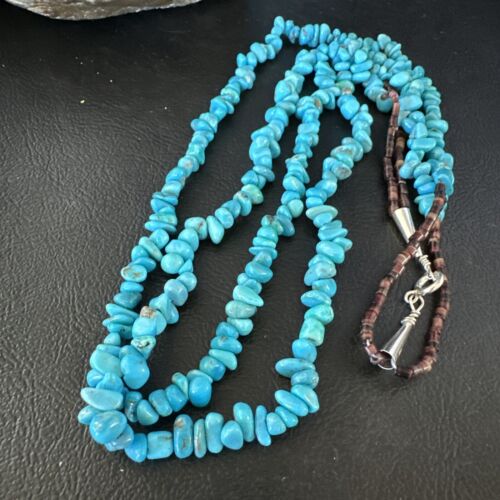 Navajo Blue Kingman Nugget Turquoise Necklace | 2 Strand | Sterling Silver | 20" | 15341