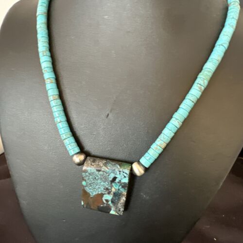 Navajo SpiderWeb Turquoise Heishi Pearls Necklace | Sterling Silver | 20" | Authentic Native American Handmade | 17094