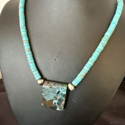 Navajo SpiderWeb Turquoise Heishi Pearls Necklace | Sterling Silver | 20" | Authentic Native American Handmade | 17094