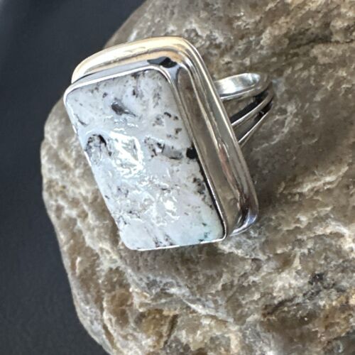 Southwestern Navajo White Buffalo Turquoise Ring | Sterling Silver | Sz 9 | 15000