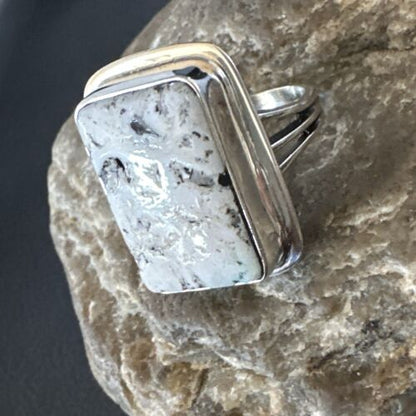 Southwestern Navajo White Buffalo Turquoise Ring | Sterling Silver | Sz 9 | 15000