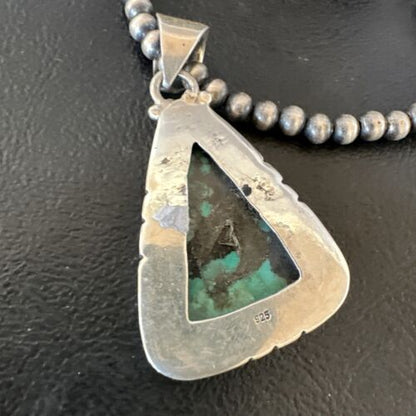 Men's Navajo Blue Spiderweb Turquoise Pendant Necklace | Sterling Silver | Authentic Native American Handmade | 16230