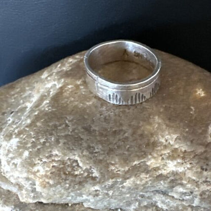 Navajo Stamped Wide Band Ring | Sterling Silver | Sz 4 | Authentic Native American Handmade | 15298
