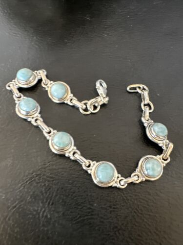 Navajo Blue Larimar Link Bracelet | Sterling Silver | 8" | Authentic Native American Handmade | 16084