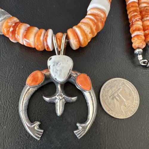 Navajo White Buffalo Turquoise Spiny Naja Pendant Necklace | Sterling Silver | 23" | 15028