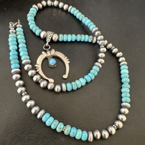 Navajo Blue Turquoise Naja Pendant Necklace | Sterling Silver | Authentic Native American Handmade | 17250 - Masha USA
