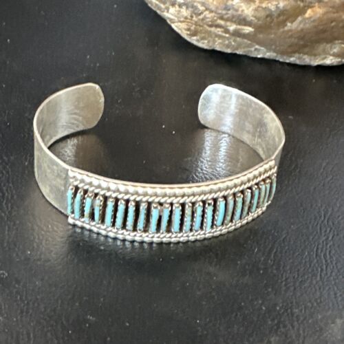 Zuni Blue Turquoise Needle Point Cluster Cuff Bracelet | Sterling Silver | Authentic Native American Handmade | 15067