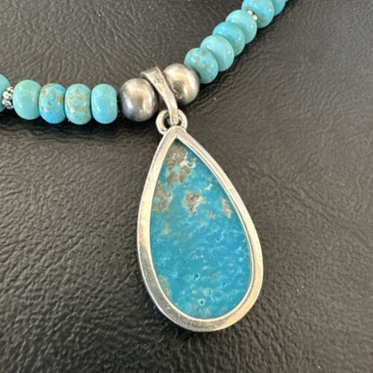 Navajo Pearls Kingman Turquoise Necklace | Sterling Silver Pendant | Authentic Native American Handmade | 17125
