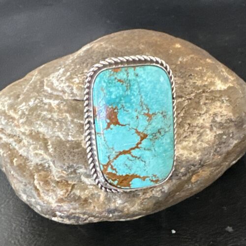 Men's Blue Turquoise #8 Navajo Ring | Sterling Silver | Sz 12 | Authentic Native American Handmade | 16641